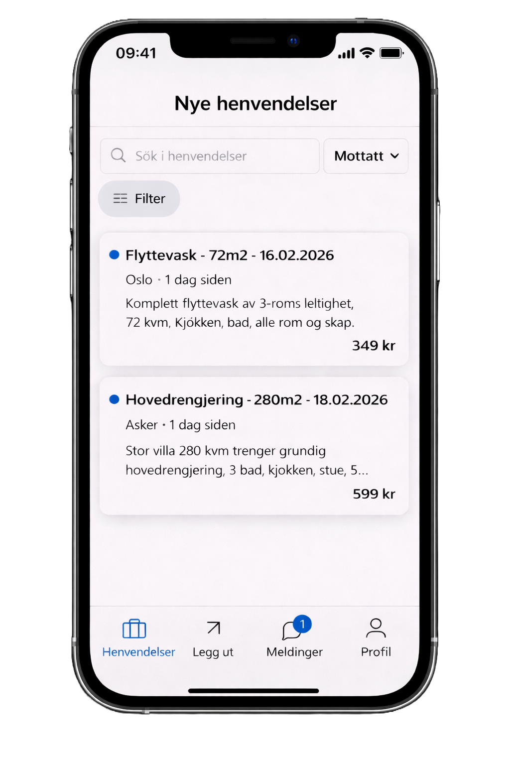 Mobilvisning av Bedriftleads henvendelsesside